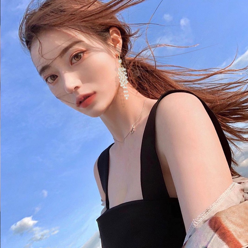 Khuyên Tai Dáng Dài Đính Đá Zircon Phong Cách Hàn Quốc