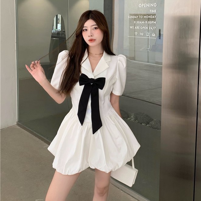 Váy đi tiệc cổ tim nơ tay bồng 🍄Onetop🍄 đầm nữ thanh lịch, duyên dáng điệu đà 21247