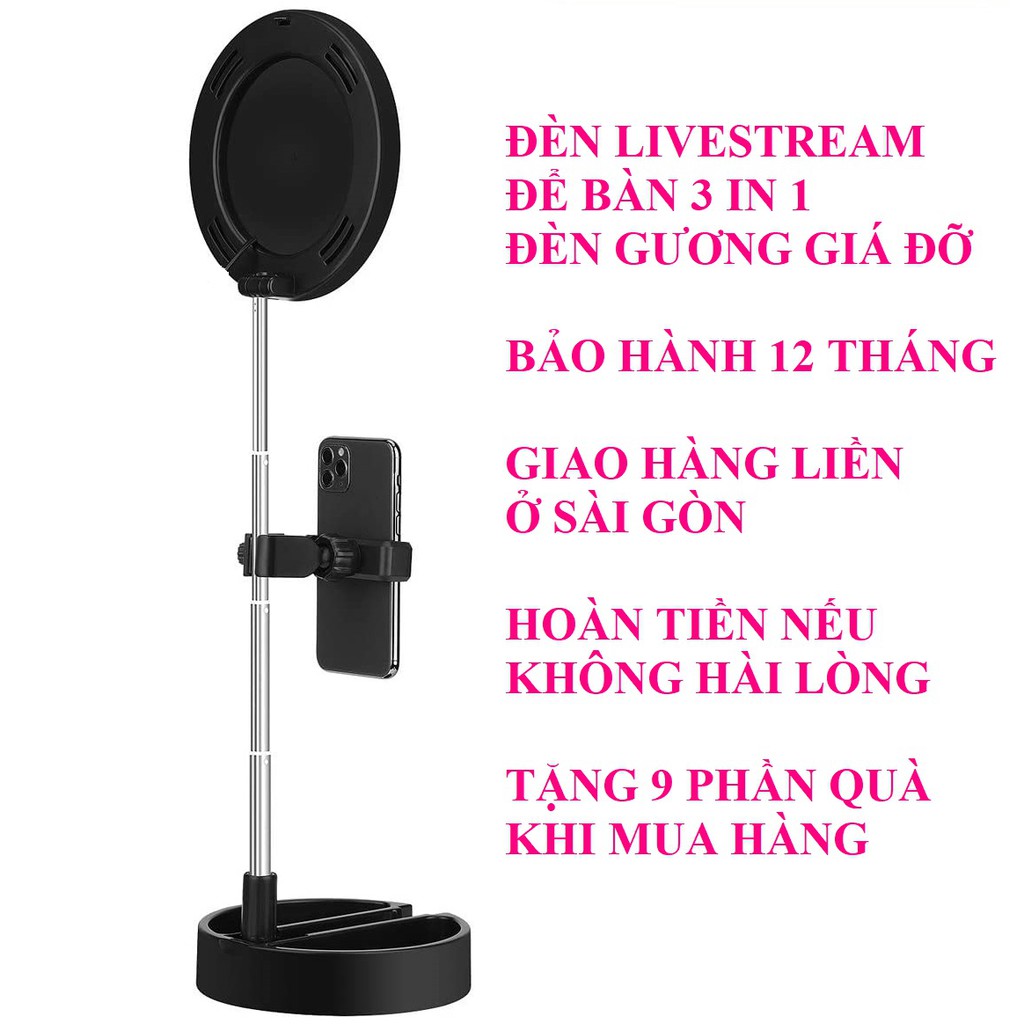 Đèn livestream để bàn đèn livestream đèn livestream mini đèn live đèn makeup gương giá đỡ điện thoại bảo hành 12 tháng