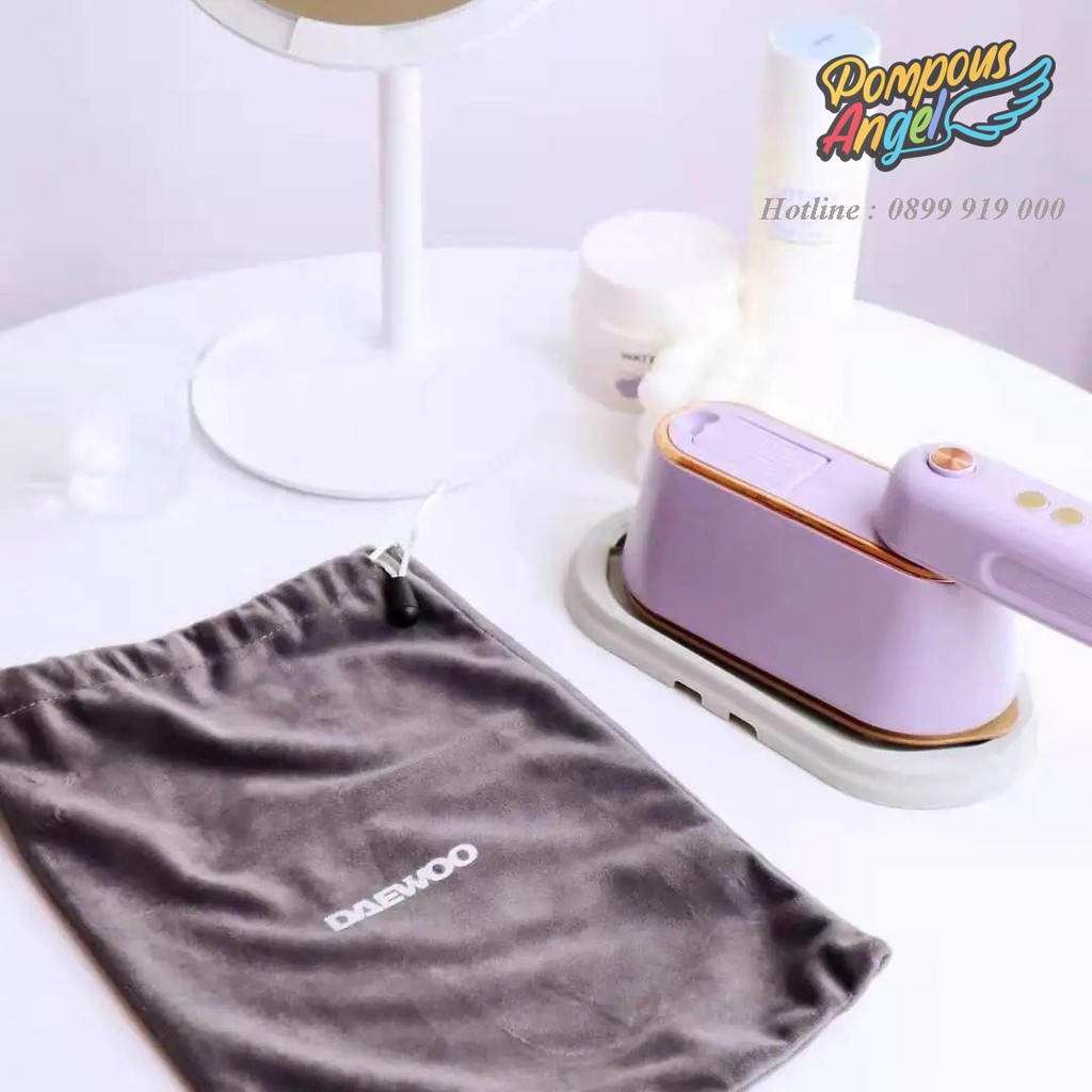 Bàn là gấp gọn mini cầm tay cao cấp DAEWOO 1000W 3 màu tím , trắng , xanh  bảo hành 12 tháng