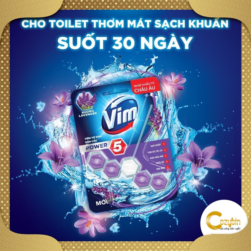 Viên tẩy bồn cầu VIM Power 5 khử mùi nhà vệ sinh thơm bồn cầu 55g CozyBin