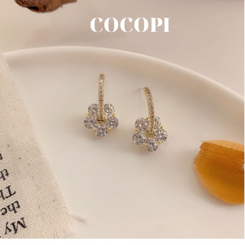 Bông Tai, Khuyên Tai hình hoa đính đá cao cấp phong cách Hàn Quốc COCOPI Accessories - BT043