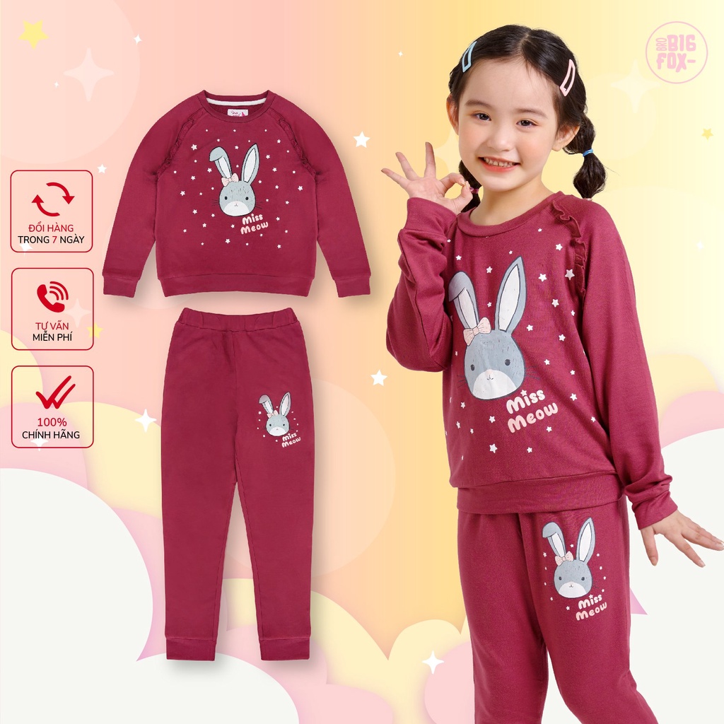 Bộ bé gái BIGFOX - MISS MEOW thu đông  size đại, bộ dài tay cho bé phong cách Hàn Quốc hình in thỏ đeo nơ 11 - 31 kg