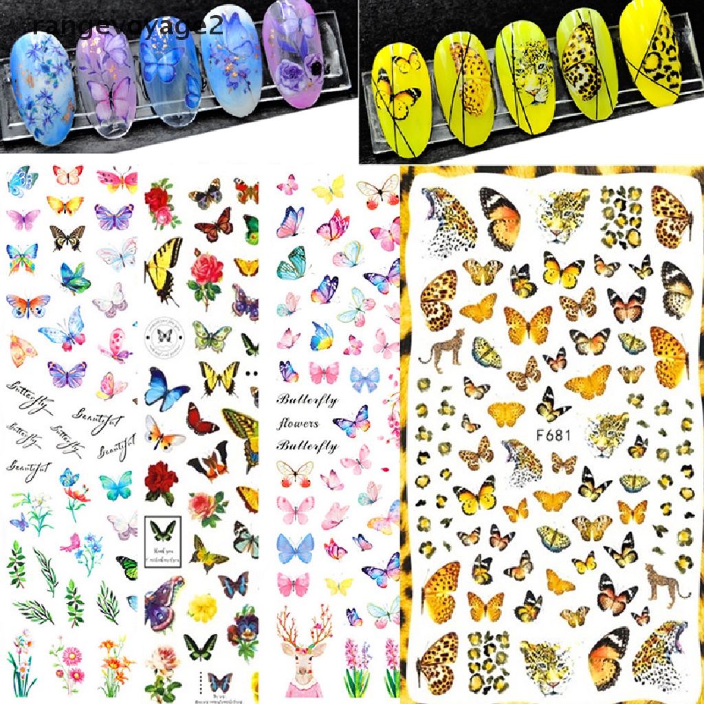 [rangevoyage2] Butterfly Nail Stickers Gradient Colorful Butterfly Rose Nail Sliders Decal [new]