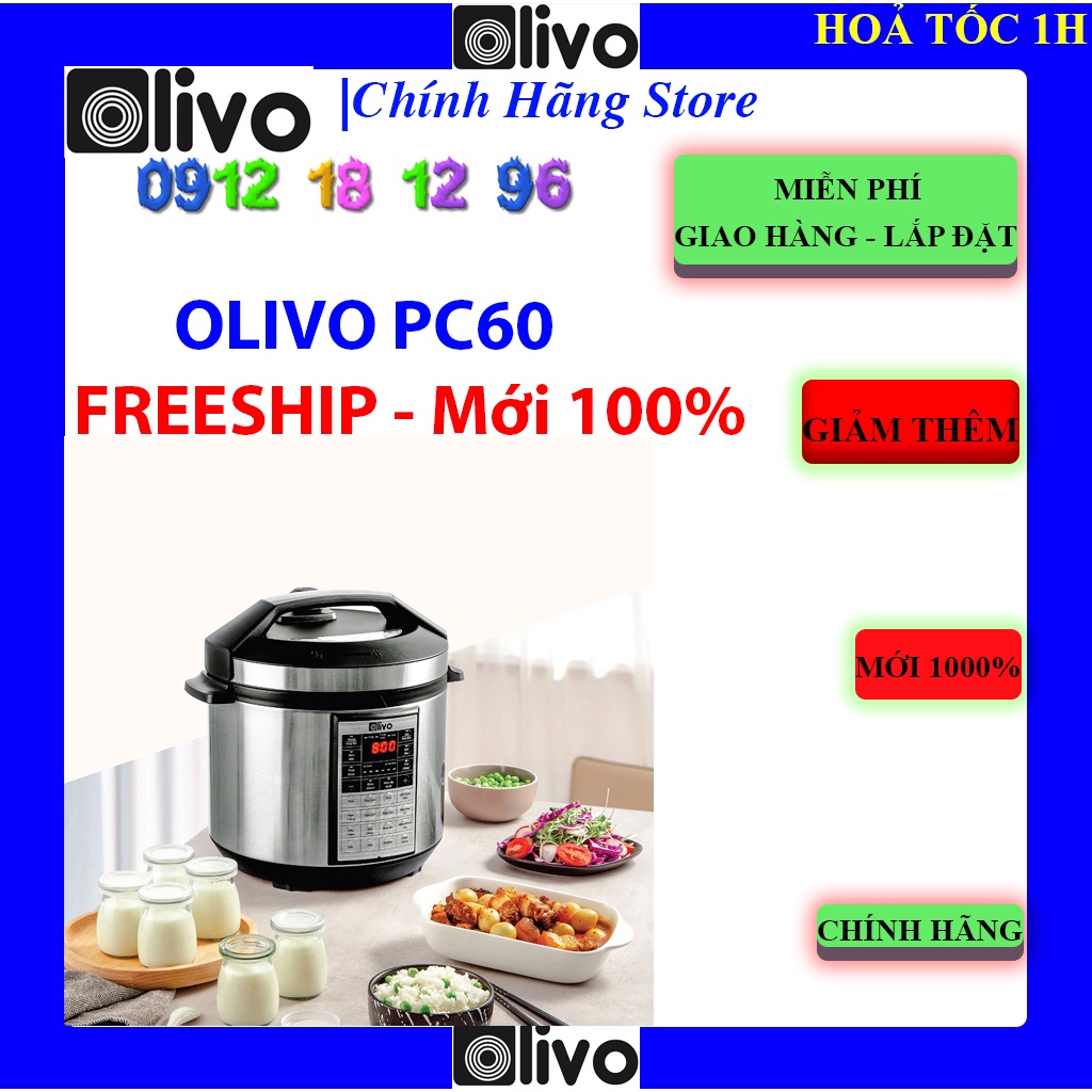 Nồi Áp Suất Điện Đa Năng OLIVO PC60 - Dung Tích 6L - Công Suất 1000W, Bảo hành chính hãng 24 tháng