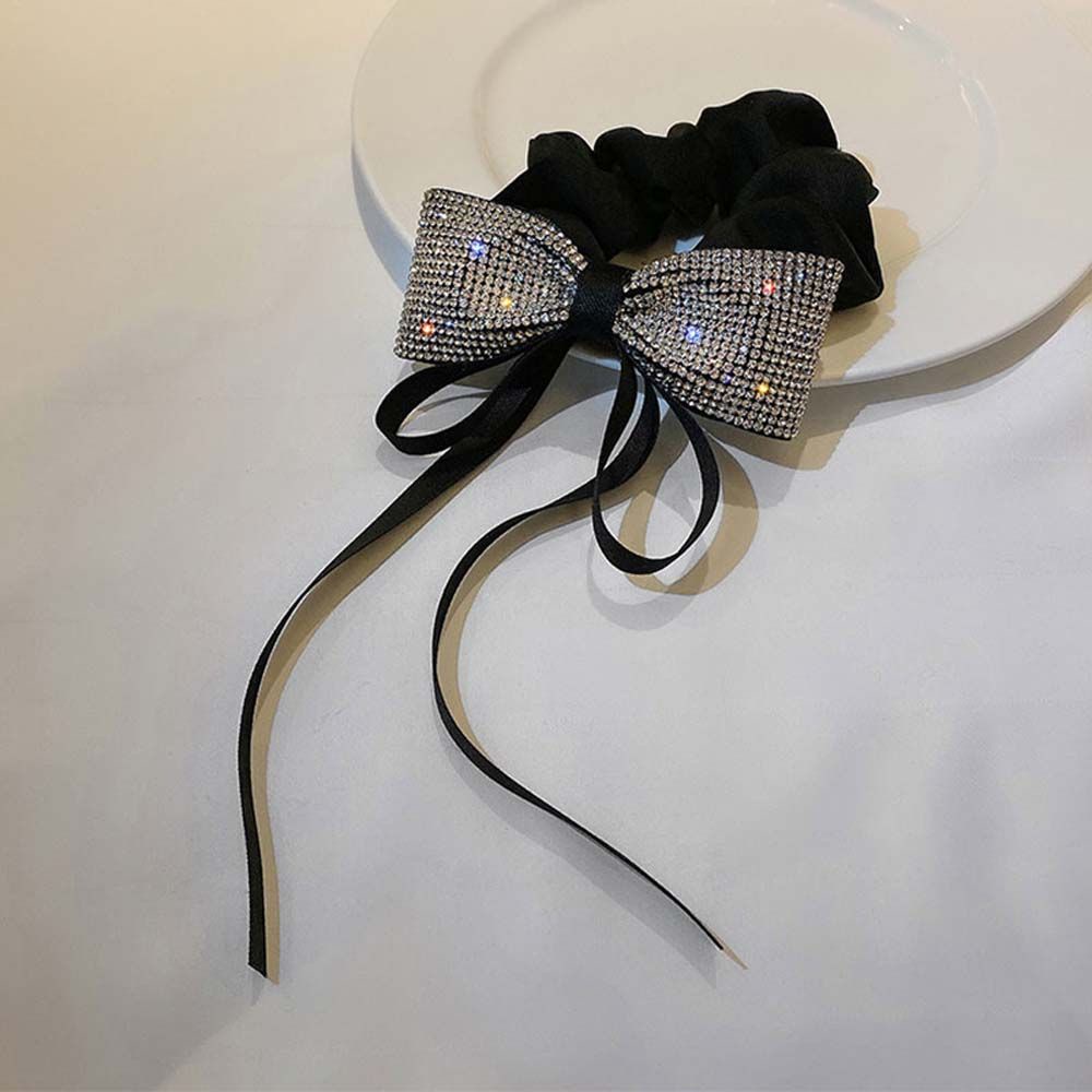 Dây buộc tóc trang trí ruy băng thắt nơ màu đen phong cách Hàn Quốc cổ điển cho nữ
