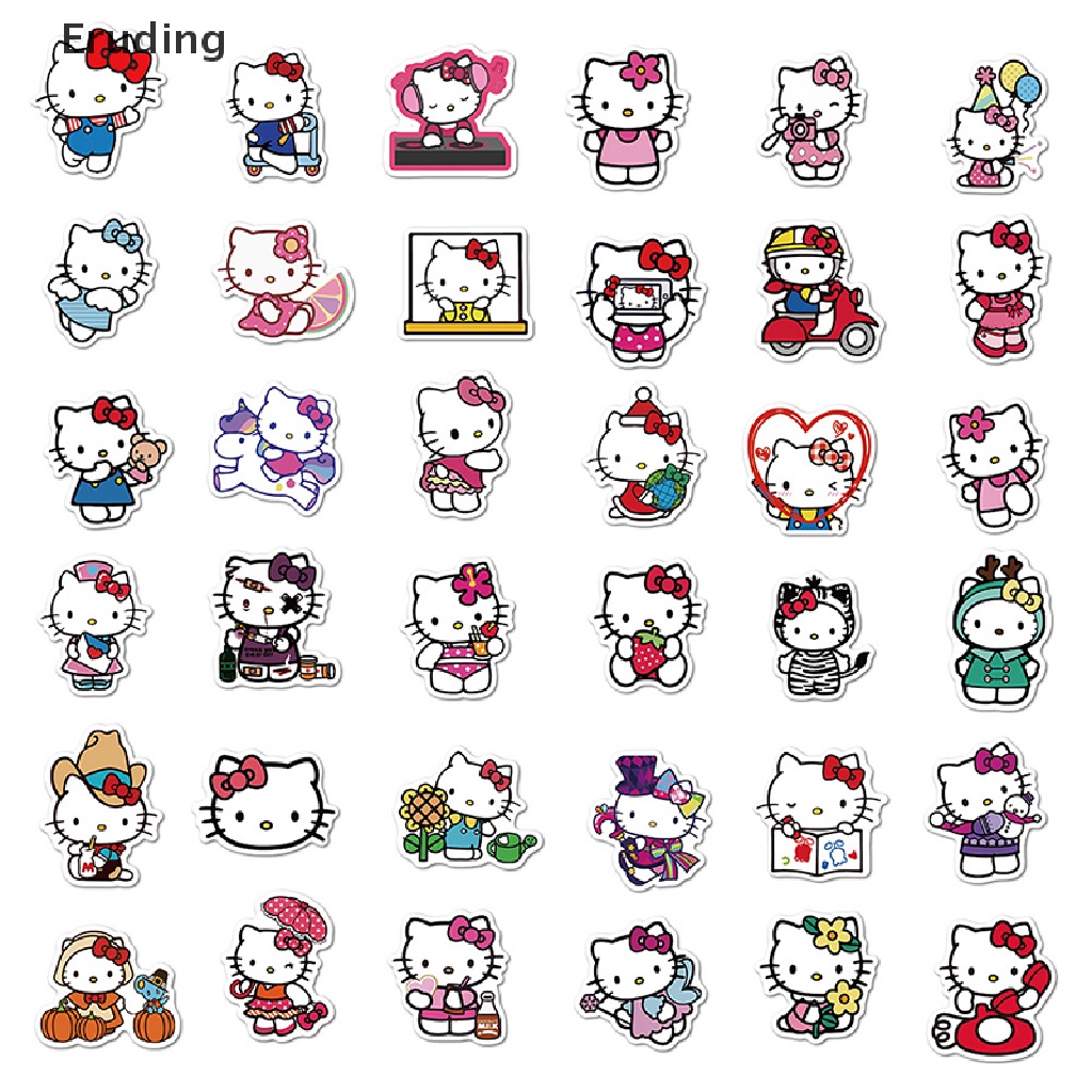 Set 100 Sticker Hello Kitty Bằng PVC Dễ Thương Dán Trang Trí Ván Trượt Laptop