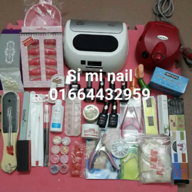 Sét nail dành cho người mới học hoặc thợ mới mở tiệm nail sét gồm máy hơ 48w điện tử siêu tốt siêu bền và máy mài drill