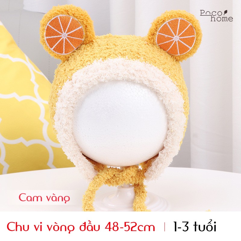 Mũ lông cừu HOA QUẢ dày dặn thiết kế đễ thương, mềm êm cho bé từ 1-3 tuổi, có che tai giữ ấm phong cách Hàn Quốc HOT