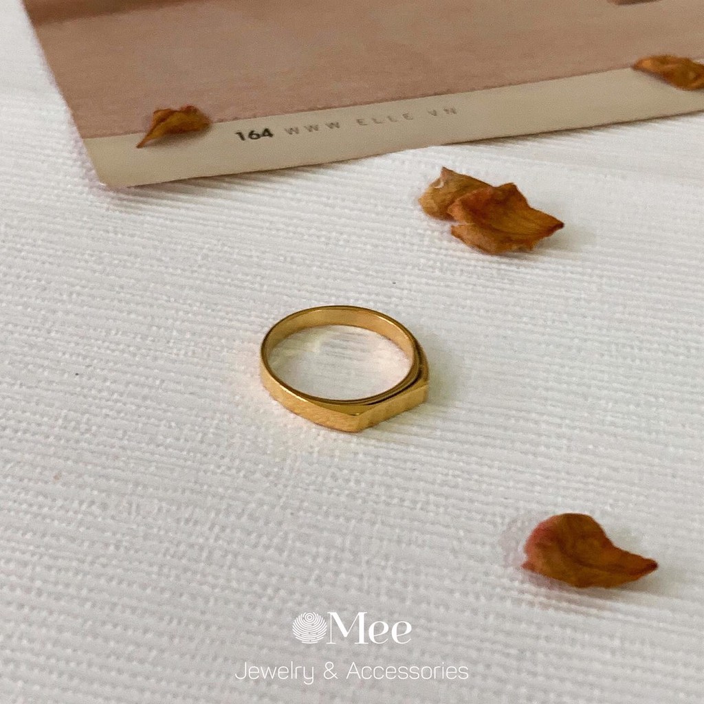 Nhẫn nữ vuông MEE, nhẫn trơn vintage, mạ vàng 18k - R3505