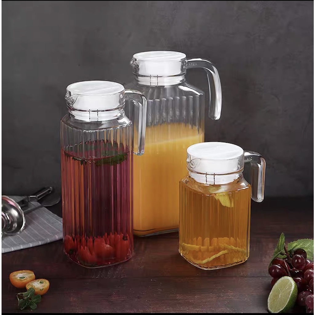 Bình đựng nước thủy tinh trắng trong suốt 1000ml có miệng rót tay cầm dày dặn cao cấp sang trọng hàng loại 1 GIKO