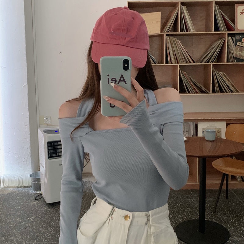 Áo thun COZOK tay dài cổ treo dáng ôm gợi cảm cho nữ