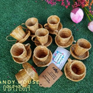 Tách mini có dĩa lót đan bằng tre 5cm×5cm