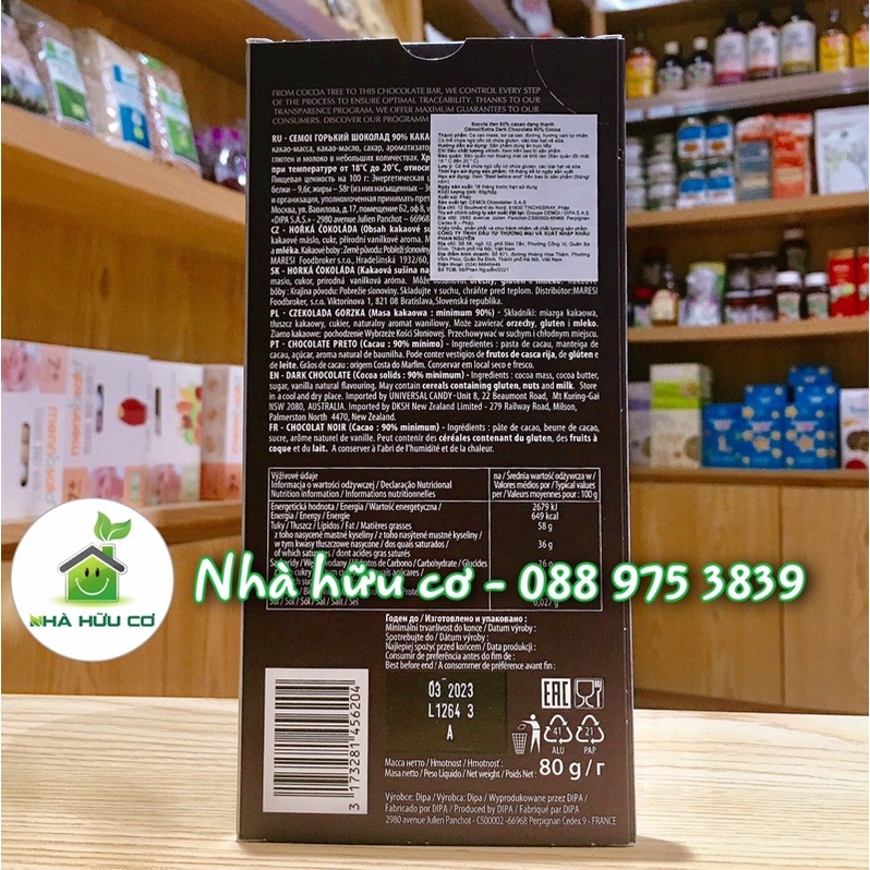 Socola đen 90% cacao dạng thanh Cémoi 80g - Date: 21/3/2023 - Nhà hữu cơ