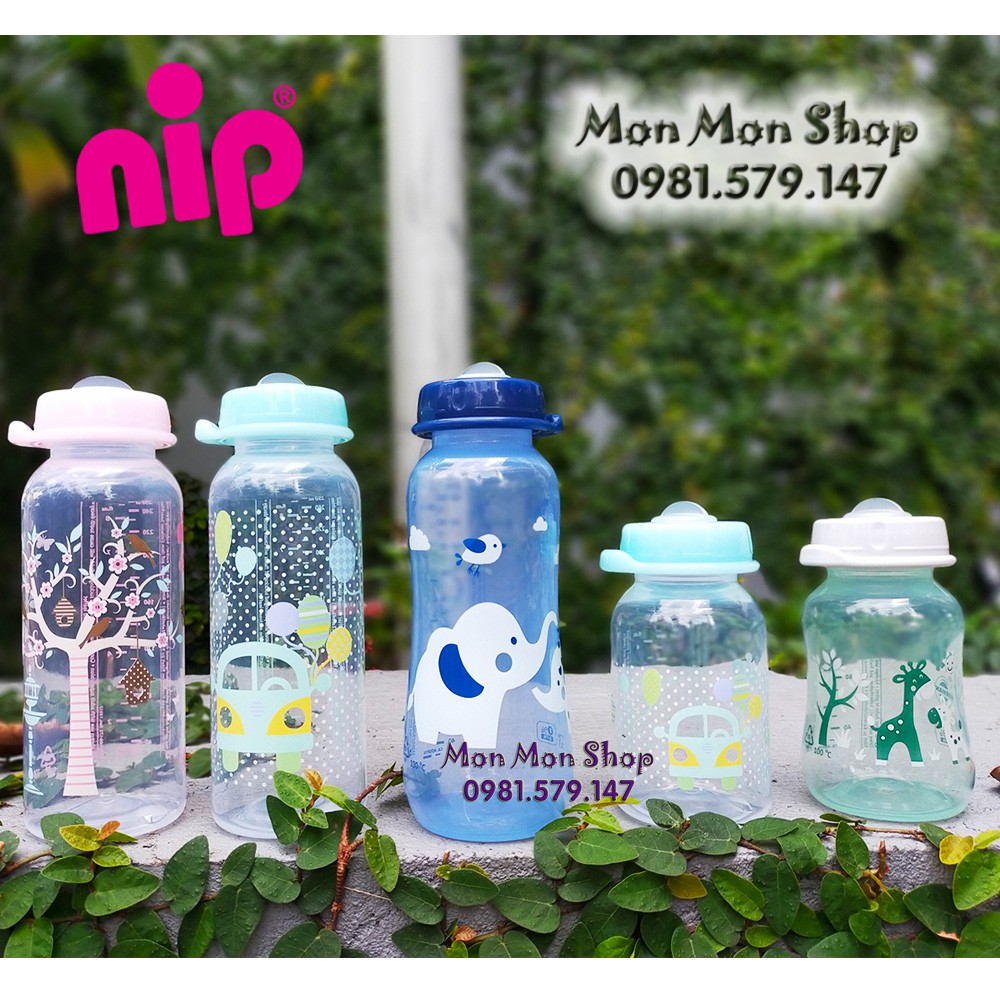 Bình trữ sữa/ bình đựng sữa mẹ 125ml/ 250ml NIP cổ thường/ cổ hẹp tiêu chuẩn nhập khẩu Đức có thể lắp thêm núm ti