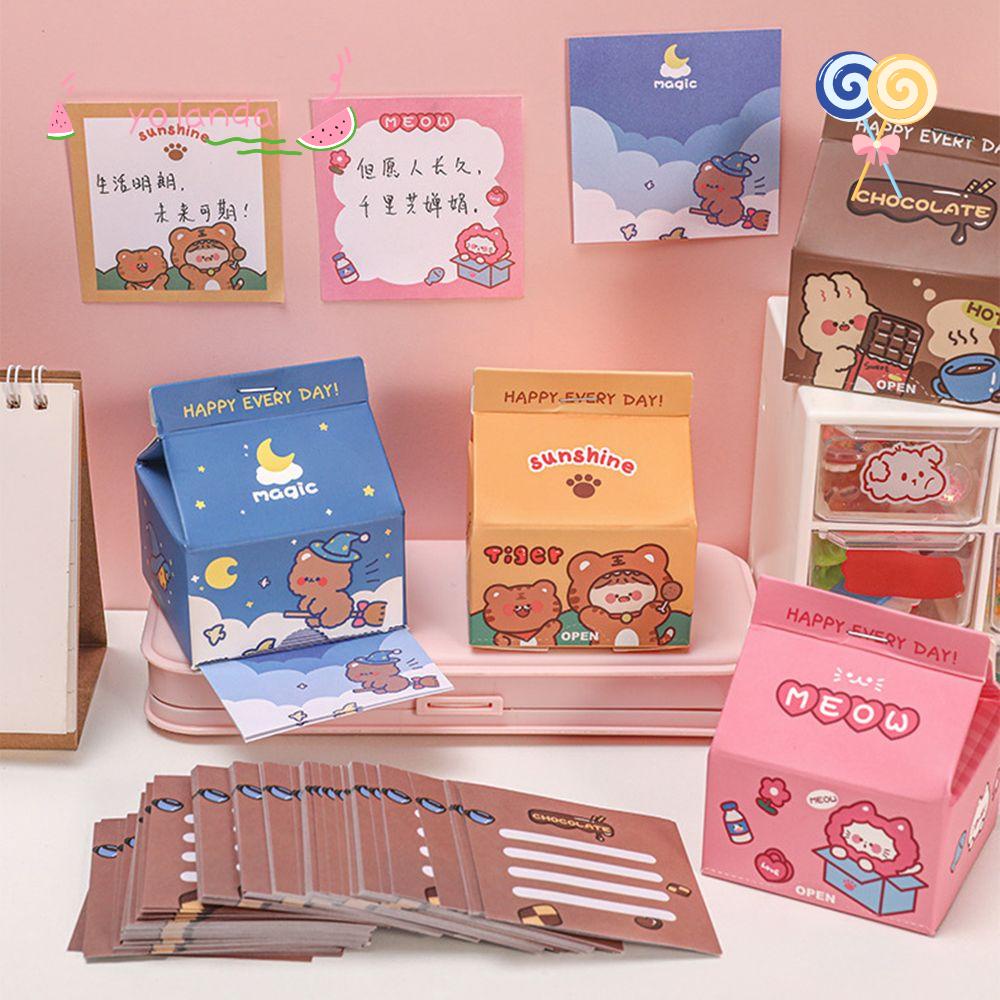 Bộ 200 Tờ Giấy Ghi Nhớ Tiện Dụng ​Hộp Sữa Kawaii Bán Sỉ Văn Phòng Phẩm ​Hình Dán Giấy