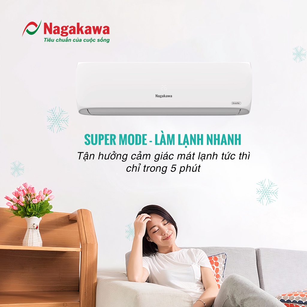 Miễn phí công lắp đặt - Điều hòa/ Máy lạnh 1 chiều Inverter Nagakawa 12000BTU/H NIS-C12R2H12 - Hàng chính hãng