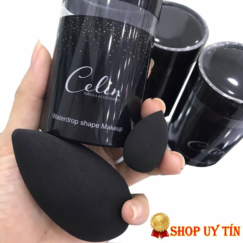 Bông mút tán nền Celin 2 chiếc màu nâu và đen chuyên dụng cho trang điểm siêu mềm ít hút nền đàn hồi cao Bride Care