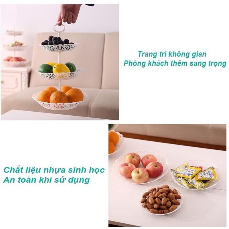 Đĩa nhựa 3 tầng đựng bánh kẹo, hoa quả