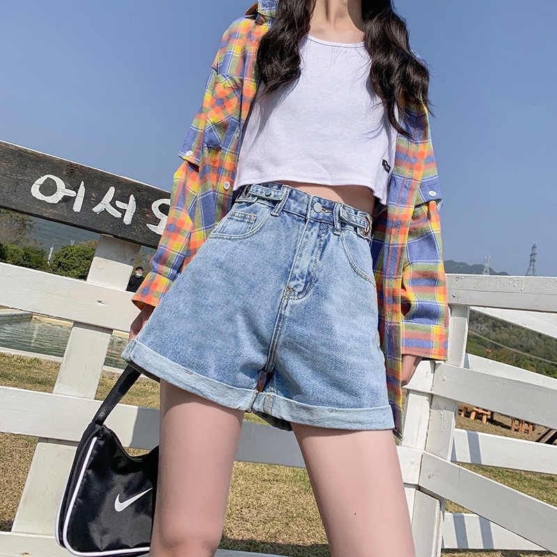 Quần sooc denim, sooc bò xắn gấu cạp cao lạ mắt cho bạn nữ năng động ngày hè