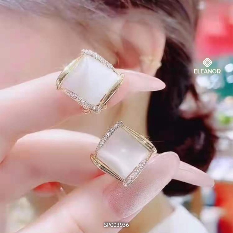 Bông tai nữ chuôi bạc 925 Eleanor Accessories hình thoi đính đá viền phụ kiện trang sức 3936