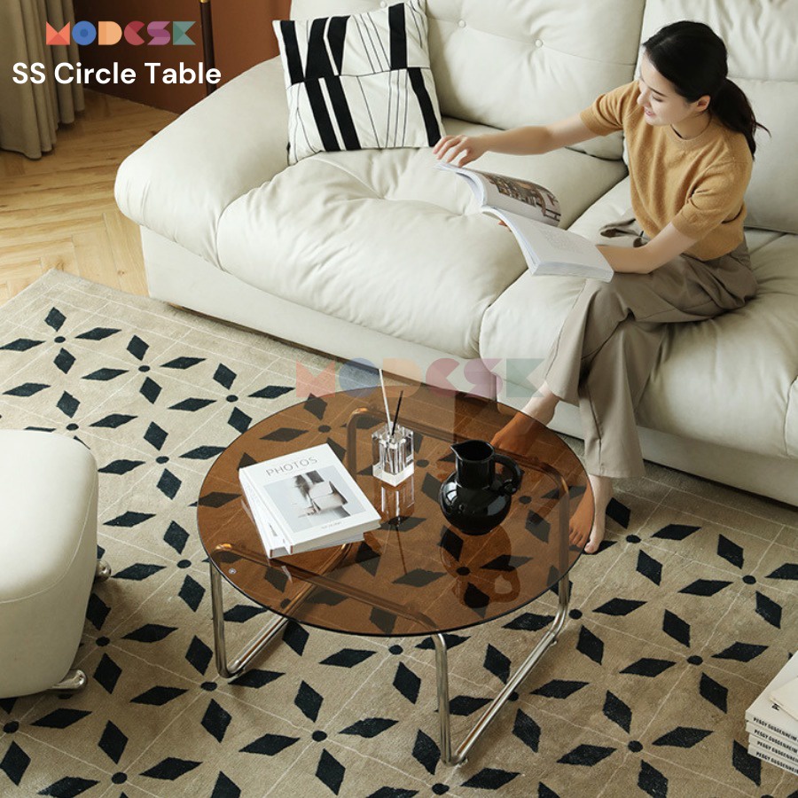 Bàn trà, sofa Modesk SS Circle Table inox 304 – Kính cường lực tối giản