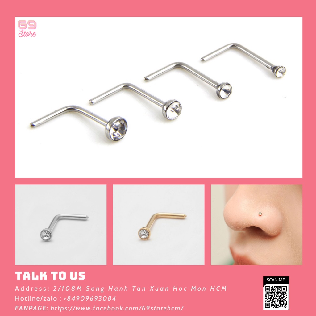 Khuyên Xỏ Mũi, Cánh Mũi chân L đính Đá Zircon