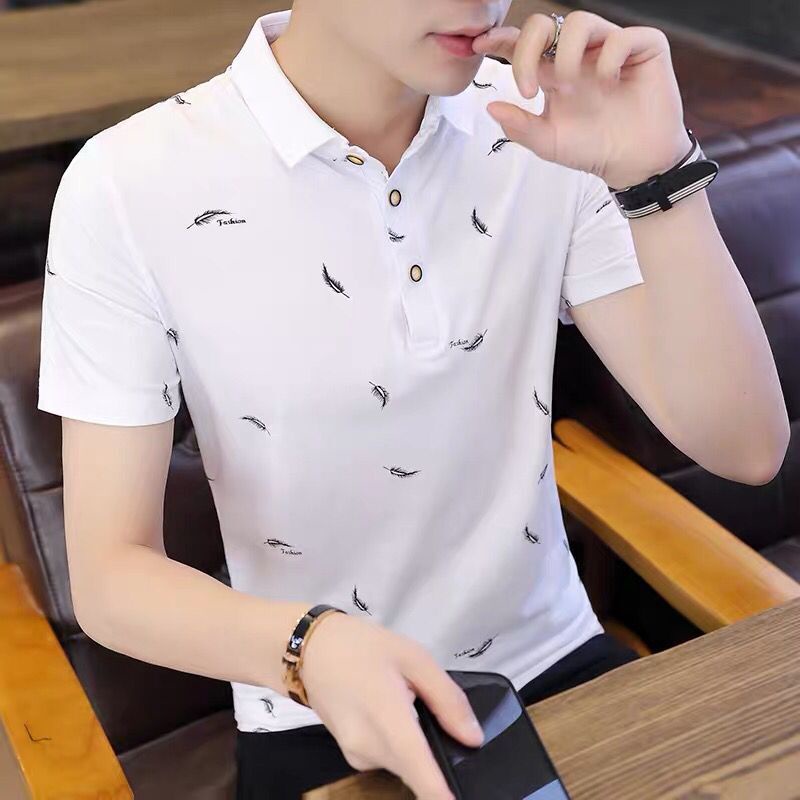 Áo polo nam ngắn tay phối màu có cổ trụ bẻ vải cá sấu cotton form rộng phong cách hiện đại đẹp thanh lịch 024QYUI