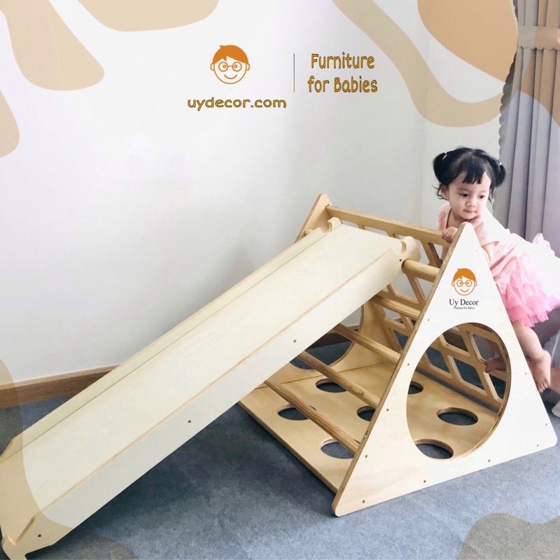 Đồ Chơi Cầu Trượt Cho Bé, Đồ Chơi Vận Động, Cầu Tuột cho bé Uydecor Gỗ Plywood Nhập Khẩu D80 x R80 x C65 cm