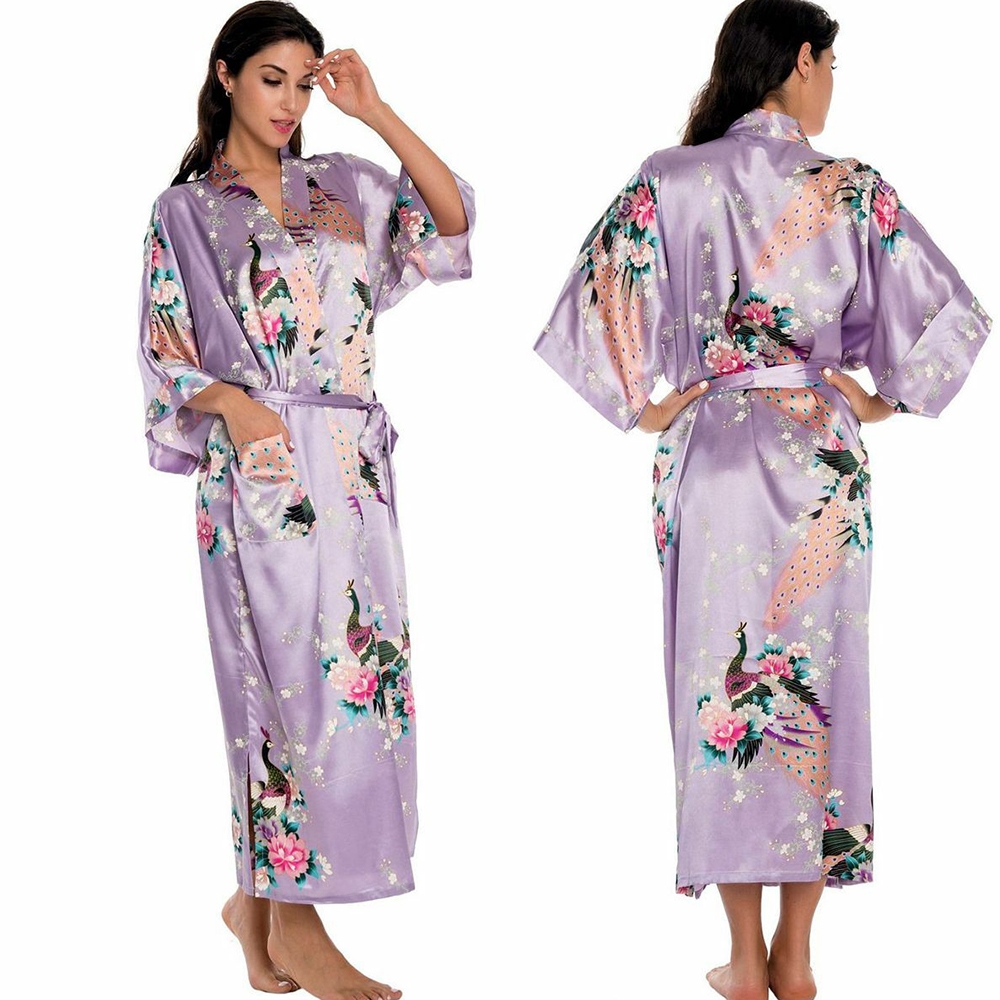 Áo Choàng Kimono RenLụa Satin Hoạ Tiết Chim Công Độc Đáo | WebRaoVat - webraovat.net.vn