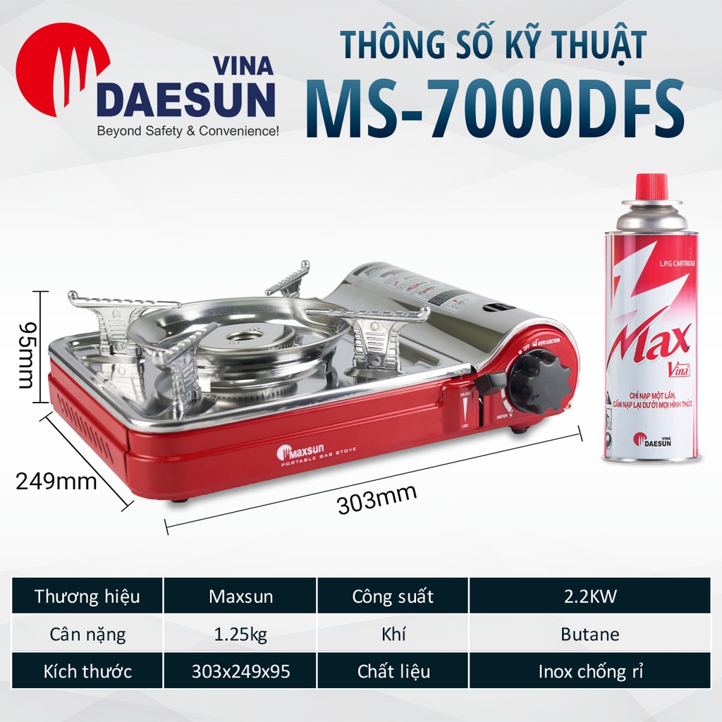 Bếp Ga Mini Đầu Đốt 2 Vòng Lửa, Inox Chống Rỉ MS-7000DFS - Công Suất 2200W | Bảo Hành 12 Tháng | Hàng Chính Hãng