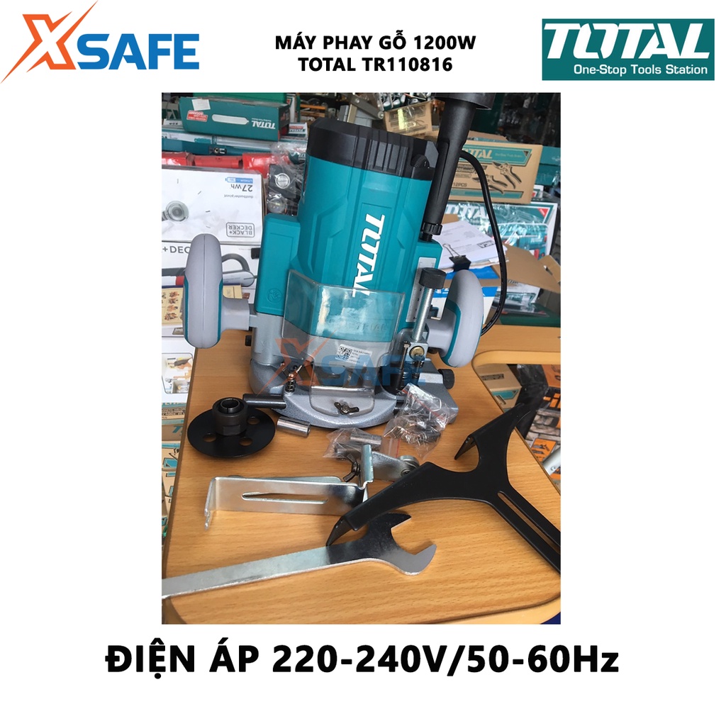Máy phay gỗ Total TR110816 Máy soi gỗ cầm tay Công suất 1200W Tốc độ không tải 26000rpm Kích thước mũi 6mm, 8mm