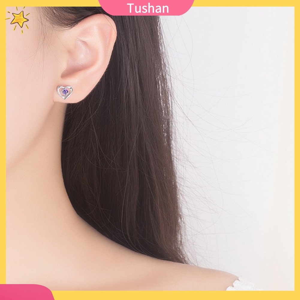 TUSH_Fashion Women Cubic Zirconia Inlaid Swirl Heart Ear Stud Earrings Jewelry Gift
