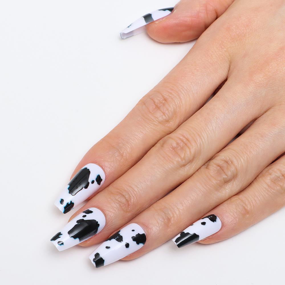 Hộp 24 Móng Tay Giả Che Phủ Toàn Diện In Họa Tiết Da Báo / Bò Sữa