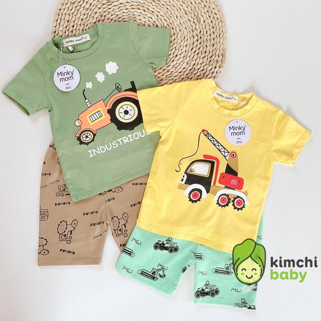 Đồ Bộ Bé Trai Minky Mom Vải Cotton 100% Họa Tiết Phương Tiện Giao Thông, Bộ Cộc Tay Cho Bé Mặc Nhà Mùa Hè MKM2104