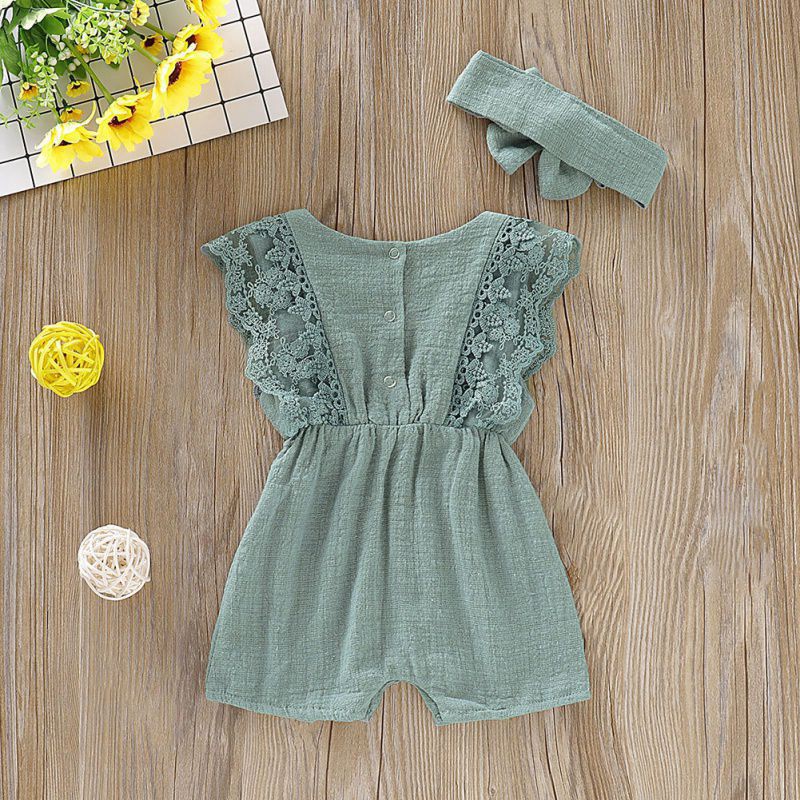 Jumpsuit ren + băng đô xinh xắn đáng yêu dành cho bé gái