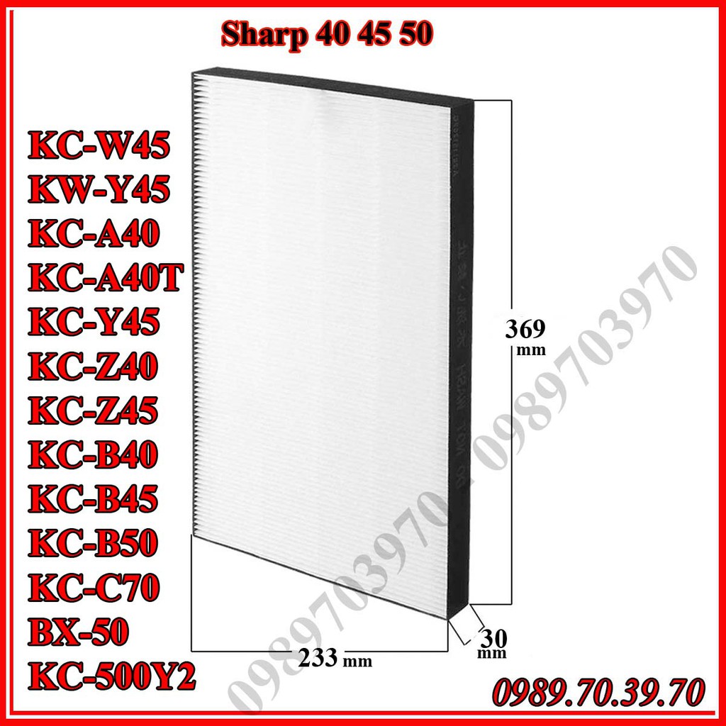 Màng lọc hepa cho Sharp kc-w45, kw-y45, kc-a40T, kc-y45, kc-z40, kc-z45, kc-B40, kc-b50, bx-50,kc-500y