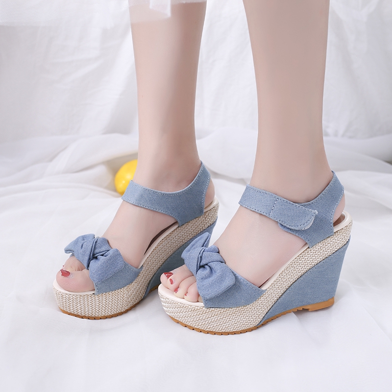 Giày sandal đế xuồng hở mũi phong cách Hàn quốc🎀Giày cao gót đế dày đính nơ xinh xắn thời trang