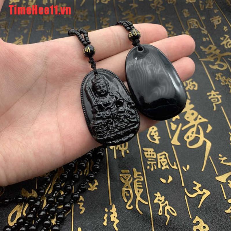 1 Mặt Dây Chuyền Đá Obsidian Tự Nhiên Màu Đen Họa Tiết Phật Giáo 11