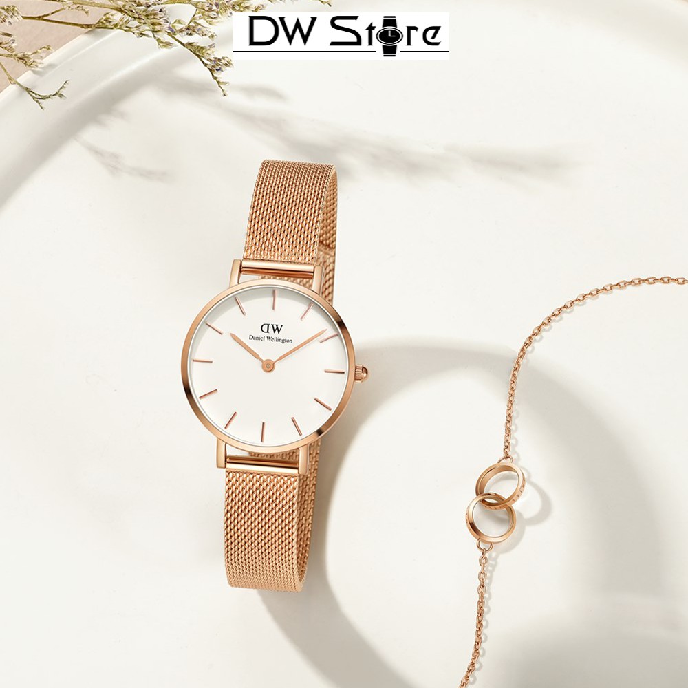Đồng hồ Nam Nữ D./W Dây lưới vàng hồng mặt trắng- Đủ màu -Đủ size - 28mm- 32mm- 36mm