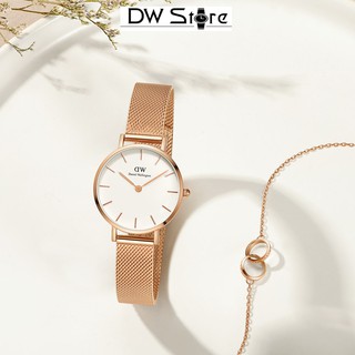 Đồng hồ Nam Nữ D./W Dây lưới vàng hồng mặt trắng- Đủ màu -Đủ size - 28mm- 32mm- 36mm