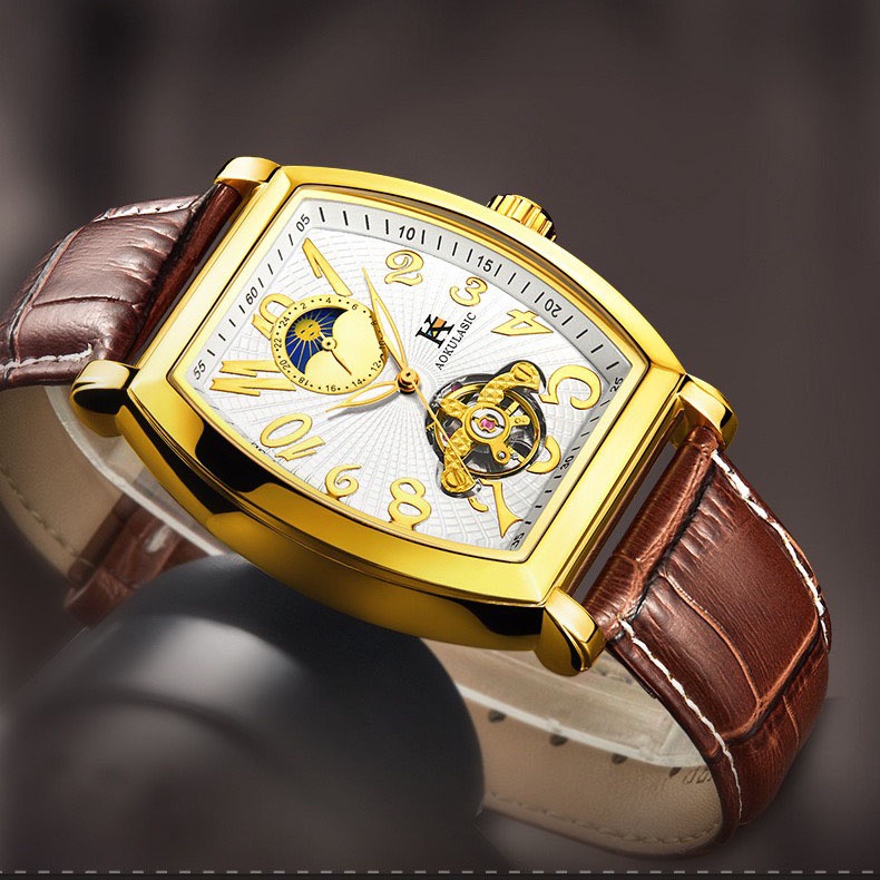 Đồng Hồ Nam Cơ Tự Động AOKULASIC AUTOMATIC Dây Da Cao Cấp Thiết Kế Lộ Máy Nam Tính AOK99