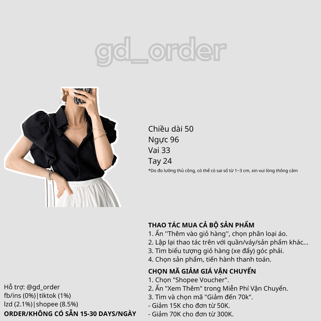 A40|Áo sơ mi công sở tay phồng sang trọng hàn quốc đẹp màu trắng, đen gd_order