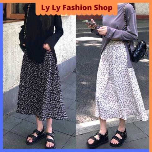 Chân váy hoa nhí vintage dài LyLy Chân váy công sở dài qua gối ulzzang, vải voan, cực xinh yêu CV004 | BigBuy360 - bigbuy360.vn