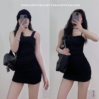 Váy body hai dây rúm chất cotton co giãn