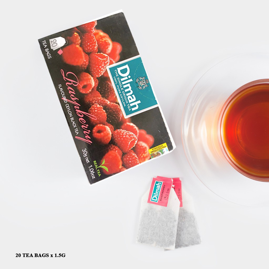 Trà dilmah túi lọc hộp 30g 20 gói vị Đào/Dâu/Bạc hà/Chanh/Táo/Mâm xôi/Bá tước/Gừng mật ong làm từ trà xanh giải độc gan