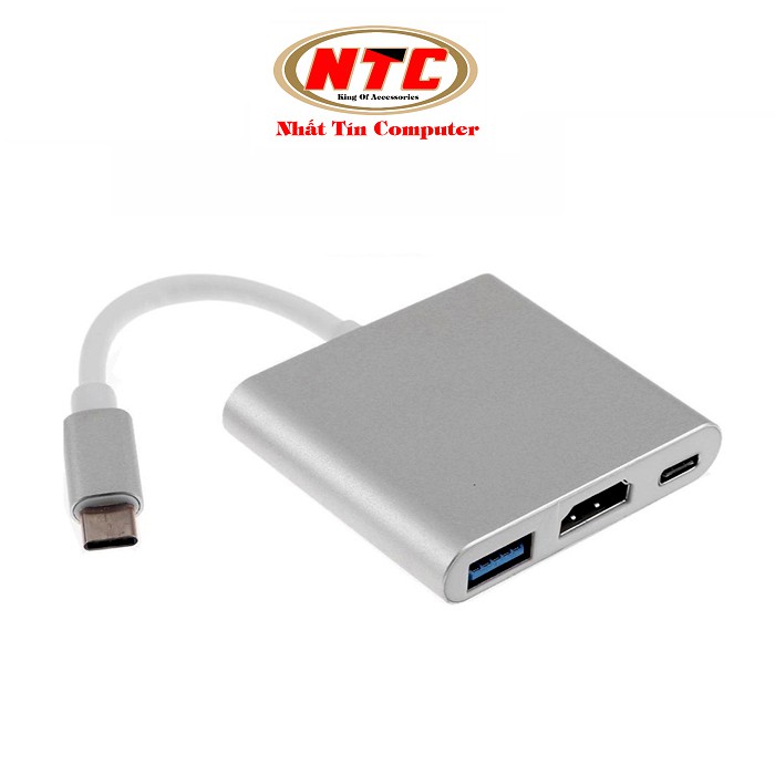 Cáp 3 in 1 chuyển đổi typeC sang HDMI/ USB/ TypeC VS - hỗ trợ chất lượng 4K (Xám)