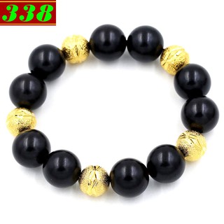 Vòng chuỗi đeo tay gỗ đàn hương đen 15 ly charm hạt vàng, size lớn XXXL