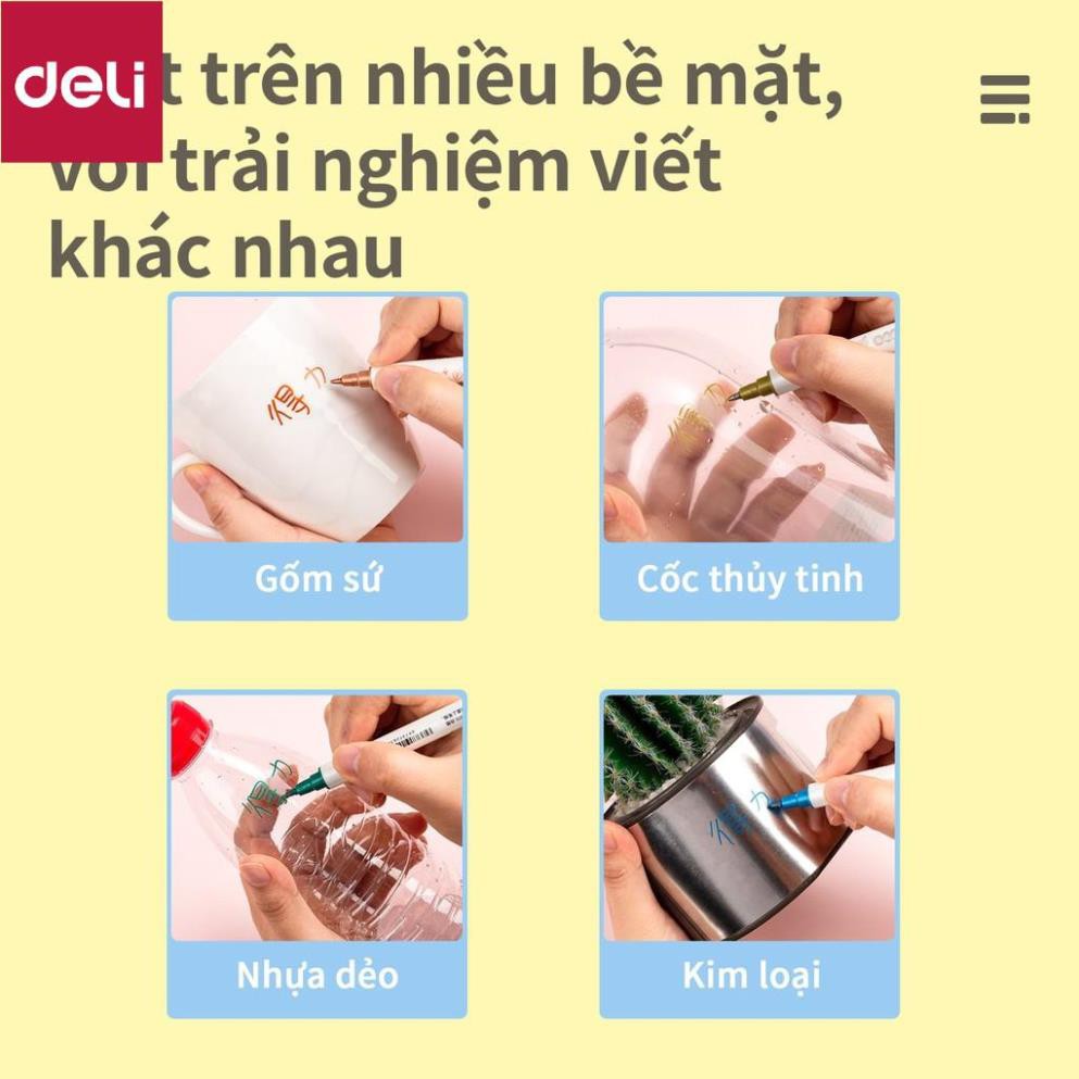 Bút dạ quang caligraphy hai đầu đi nét Deli - màu nhũ - hộp 10 chiếc - 70704 [Deli]