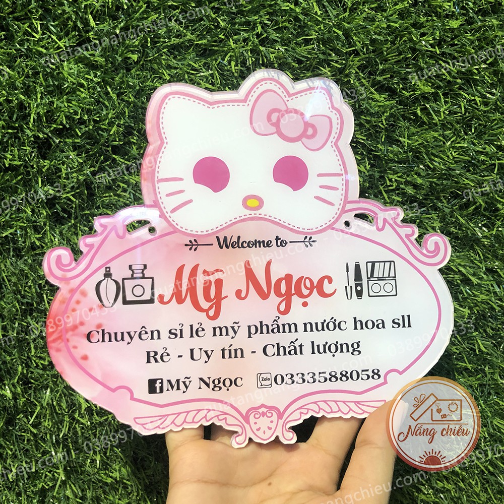 Bảng hiệu hình mèo hello kitty_ Bảng hiệu shop bán hàng mỹ phẩm_ FRee thiết kế theo mẫu có sẵn
